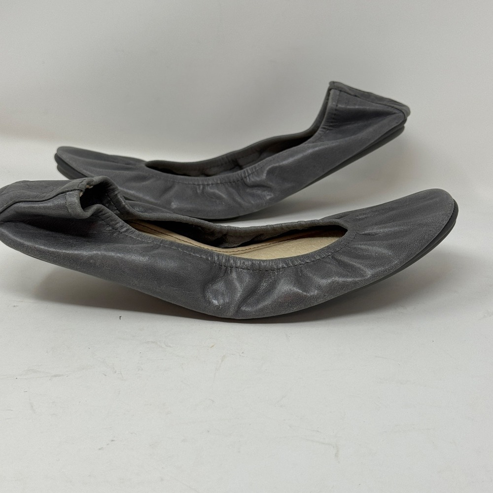 Women's Gray Leather Foldable Ballet Flats with Padded Insole - Picture 4 of 6